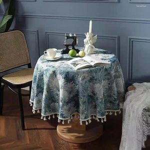 Tableau de table bleu fleurs de couverture ronde peinture à l'huile jacquard cafée compchyme à manger calibère pour le décor de jardin de mariage