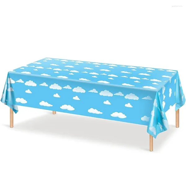 Mantel de cielo azul y nubes blancas, adorno de Camping para fiesta, decoraciones bonitas de plástico