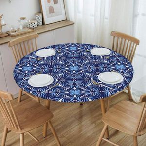 Nappe Bleu Carreaux Motif Cool Géométrique Nappe Ronde Équipée Résistant À L'huile Abstraite Moderne Art Couverture Pour Banquet