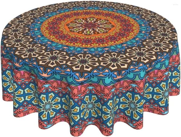 Nappe Bohème Mandala Nappe Ronde 60 Pouces Coloré Boho Vêtements Rustique Moderne Art Étanche Réutilisable Couverture