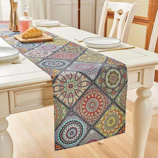 Tableau Boho Bohemian Linen Runner Vintage Farmhouse Washable commode écharpe Décor de cuisine Party Dining Party Chambre Mariage