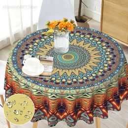 Toalha de mesa Boho Toalha de mesa redonda 60 polegadas Bohemian Circle resistente a manchas repelente de água e sem rugas colorido