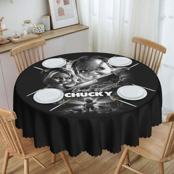 Nappe de table ronde imperméable avec la mariée de Chucky, couverture de poupée tueuse pour salle à manger, 60 pouces