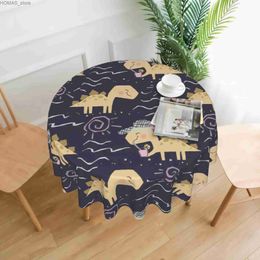 Tableau de caricature Dino Tiche à table ronde - ride résistant imperméable et couvercle de table lavable de 150 cm de diamètre Y240401