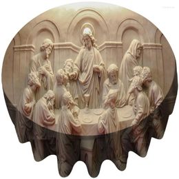 Pable de tela Católica Mármol tallado Religioso Last Supper Jesus Relief Style Fabrics Round Tablecloth de Ho Me Lili para la decoración de la mesa