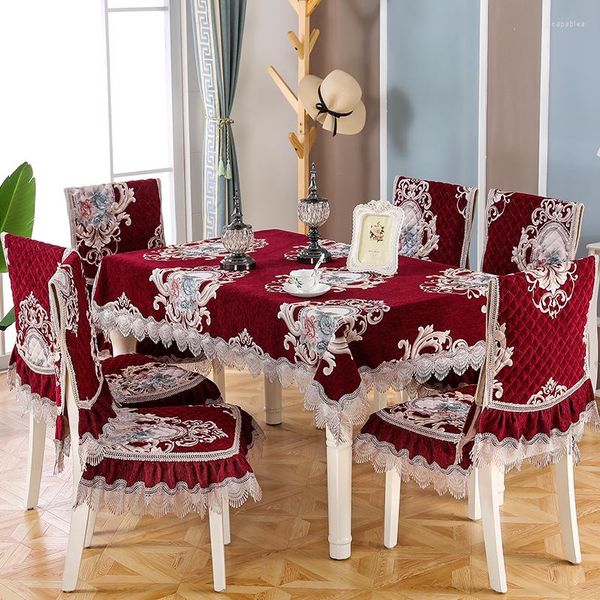 Nappe de table couverture de chaise 2022 dentelle broderie qualité Chenille salle à manger coussin café nappe mariage décor carré/rond