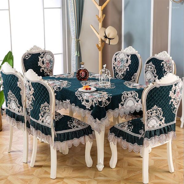 Cubierta de silla de tela de mesa, bordado de encaje, cojín de comedor chino europeo para decoración para sala de estar, mantel redondo cuadrado de café