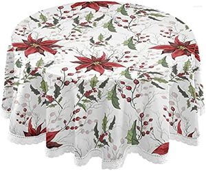 Tafelkast kerstbloemen poinsettia hulstronde winter Xmas bloemen polyester wit kanten tafelkleed 60 inch