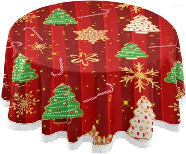Mantel de Navidad con copos de nieve dorados, manteles redondos, cubierta de poliéster lavable para cocina, comedor, fiestas, decoración de mesa