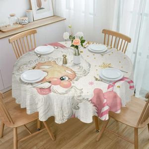 Nappe de table ronde de noël rose, flocon de neige, bonbon, imperméable, décoration de mariage, maison, cuisine, salle à manger