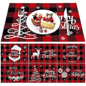Tafelkast kerst placemat bedrukt rood en zwart plaid katoenen linnen westerse diner mat anti-vlek warmte isolatie