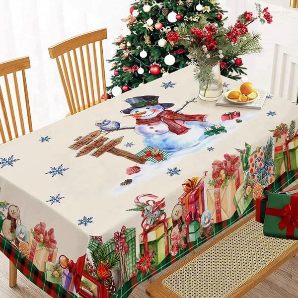 Nappe de Table bonhomme de neige de noël, boîte-cadeau décorative, couverture de café imperméable pour dîner, cuisine, fête, décor festif