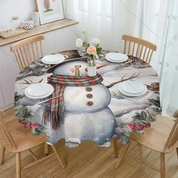 Tableau de table de Noël de Noël Snowman House Round Cabrine de mariage imperméable Couverture de fête de mariage pour la cuisine