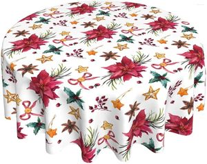 Nappe de table de Noël ronde avec baies de houx 152,4 cm - Poinsettia rouge en fleurs - Housse de salle à manger imperméable