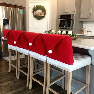 Nappe de table de noël rouge, chapeau de père noël, couverture de chaise de salle à manger pour l'année, décoration de joyeux décor