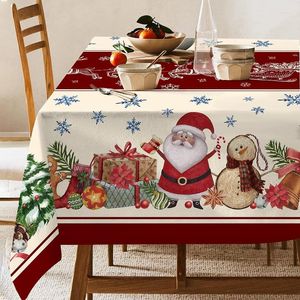 Table Cloth Christmas Tablecloth Snowman Pattern Rectangular Farmhouse Stain-resistant Decorations