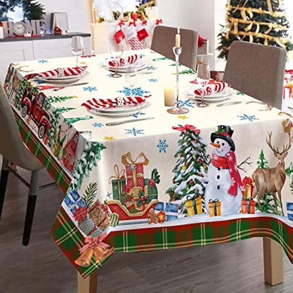 Table de table de Noël nappe de neige tissu lavable vintage décoratif pour pique-nique pour dîner en plein air restaurant