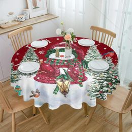 Tableau de table de Noël arbre de Noël Snowman Robin Berry Round Couple de fête de mariage imperméable Couverture de fête de fête