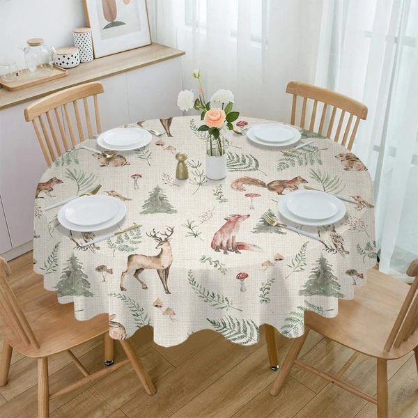 Nappe de table ronde imperméable, arbre de noël, feuille d'écureuil, champignon, décoration de mariage, maison, cuisine, salle à manger