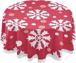 Tafelkast kerst witte sneeuwvlokken besneeuwde rode ronde tafelkleed 60 inch dekking voor buffet feest diner picknick keuken tafelblad
