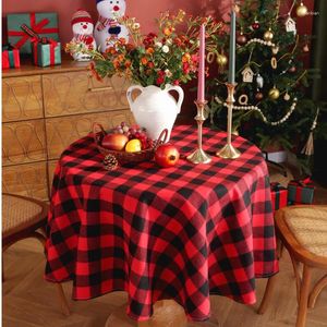 Tafelkast kerstmas feestdecoratie Noordse rood zwart groen geruit rond tafelkleed jaar 2024 koffie omslag