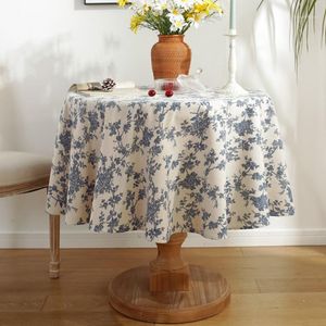 Nappe De Table Classique Bleu Floral Pour Tapete Nappe Ronde Épaissie Coton Lin Décoration De Mariage Couverture Nappe De