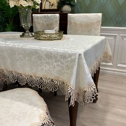 Nappe de table tissu Rectangle luxe broderie dentelle couverture ronde fleur élégant évider salle à manger drapeau serviettes 221122