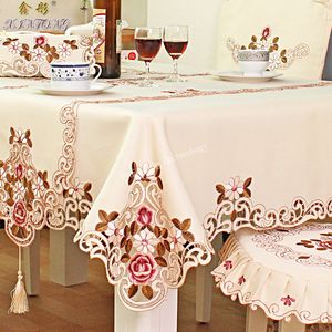 Nappe ronde jardin européen élégant brodé nappe à manger fleur pivoine chaise couverture mariage maison Textile poussière 230613