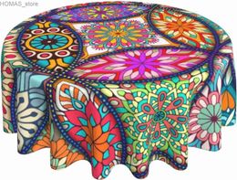 Mantel de mesa Mandalas de colores Mantel de flores Cubierta de mesa redonda Mantel de poliéster lavable para cocina Fiesta Picnic Comedor Decoración Y240401
