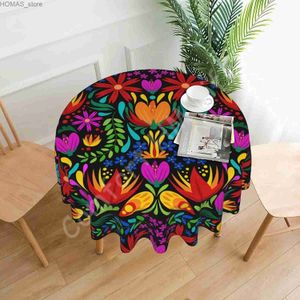 Tafelkleed Kleurrijk Mexicaans rond tafelkleed 60 inch wasbaar polyester tafelkleed voor keukenfeest picknick dineren decor Mexicaans cadeau Y240401