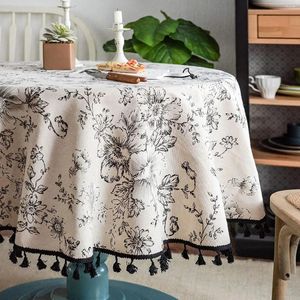 Tafelkleed Katoen en linnen Rond tafelkleed Jacquard Kwastje Stofdicht voor eetdecoratie