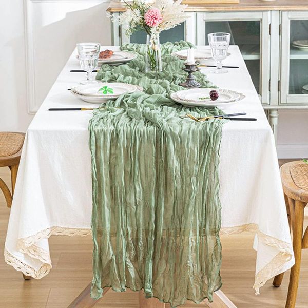 Nappe de table gaze de coton coureur 90x300cm vert napperon rustique nappe étamine couverture Festival fête pure décor à la maison