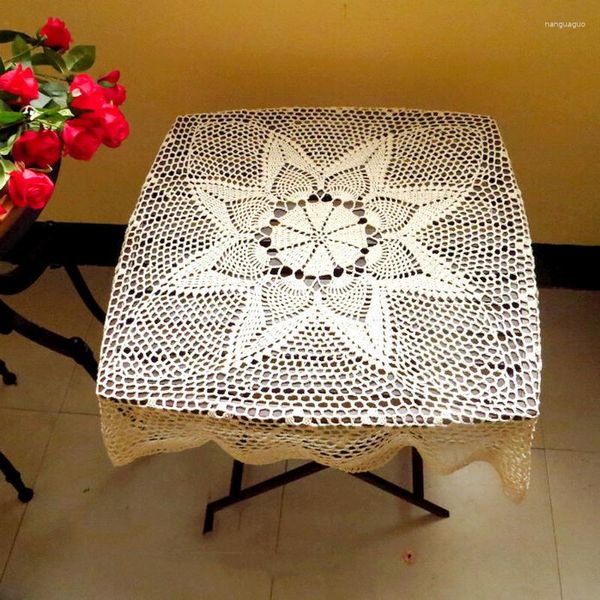 Nappe en coton faite à la main avec fleurs au Crochet, couverture d'année de cuisine, décor de maison, de noël, de fête de mariage