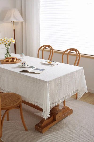 Mesa de algodón de tela hueco de mantel de café bordado blanco