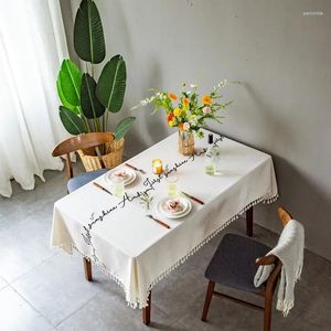 Mesa de tela de algodón lino bordado flores de borde del mantel rectangular té cubierta de té fiestero decoración del hogar de bodas