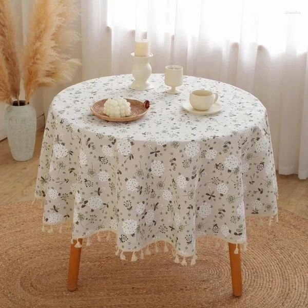 Table de table en coton coton lin coréen blanc galet rond
