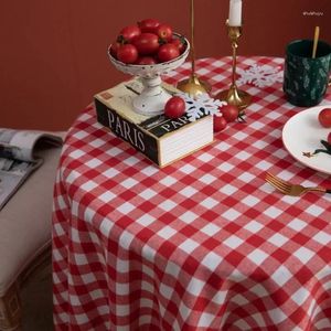 Table de table en coton lin rouge à plaid rond nappe