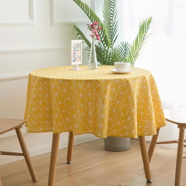 Nappe ronde en coton et lin, imprimé à carreaux jaunes, Style Rural, pour cuisine, salon, serviette café Dia 150cm