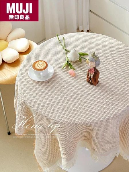 Mesa de tela de algodón mantel de lino pequeño de cumpleaños redondo Po blanco