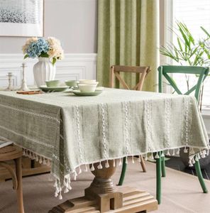 Nappe de table en coton et lin, décoration de thé, couverture rectangulaire avec pompon, pour cuisine, mariage, salle à manger
