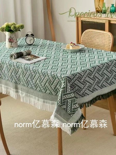 Table de table en coton nappe thé long bureau green salle à manger verte