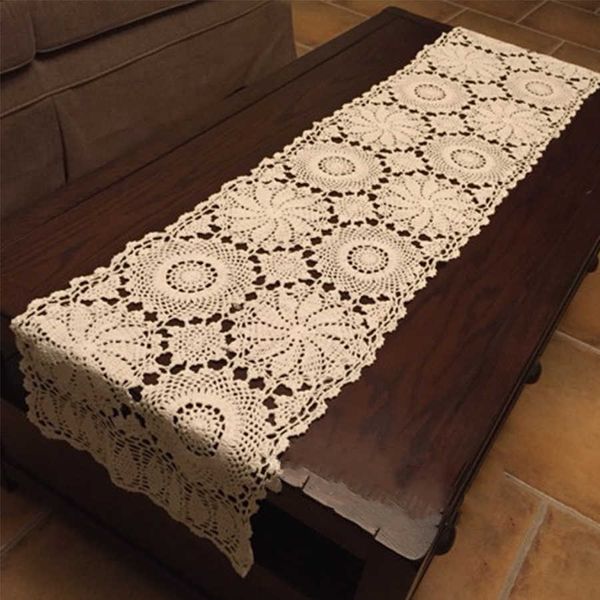 Mantel de algodón, camino de mesa de ganchillo hecho a mano, utilizado para decoración, mesa de cortina, 1 unids/lote W0414