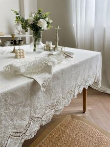 Table Cloth Cotton White Embroidery Lace Flower Tablecloth For Home Wedding Party Decoration Luxurious Cover
