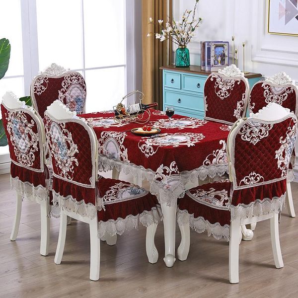 Cubiertas de tela para mesa Cove Dining Rectángulo de lujo Cojín bordado para el hogar Silla Manteles rojos Café de estilo europeo