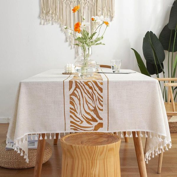 Nappe de table décorative créative nappe en lin avec des glands anti-poussière épaissir rectangulaire mariage salle à manger couverture thé
