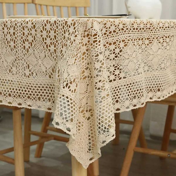 Table en chiffon crochet creux nappe beige en tissu beige nappe rectangulaire utilisée pour le salon de table de la maison de décoration de maison de la maison 240426