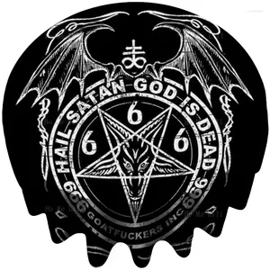 Table en tissu croix avec du texte de grêle Satan Dieu est mort symbole occulte pentagramme la nappe ronde de tissu de polyester Satanic Bible Art Round