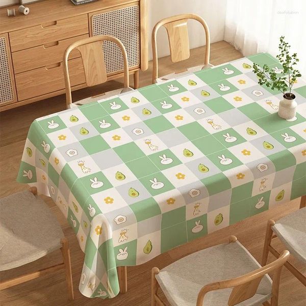 Nappe de Table à grille mignonne, texte créatif, dessin animé, imperméable, résistant à l'huile, tapis décoratif, Style nordique Ins café