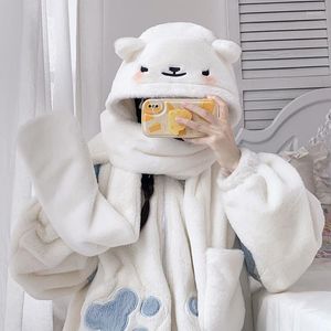 Nappe Mignonne À Capuche Écharpe En Peluche Doux Chaud Blanc Foulard Animal Chapeau Gants Amour Entre Fée Et Diable Cang Lan Jue Ying Zhao