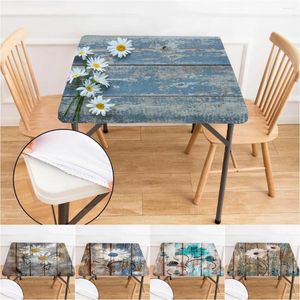 Tableau de table de fleurs de fleurs de fleurs et de galets ajustés avec des nappes rustiques de ferme enrichissables élastiques pour pique-nique de camping en plein air